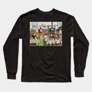 grandma moses painting baking bread Long Sleeve T-Shirt